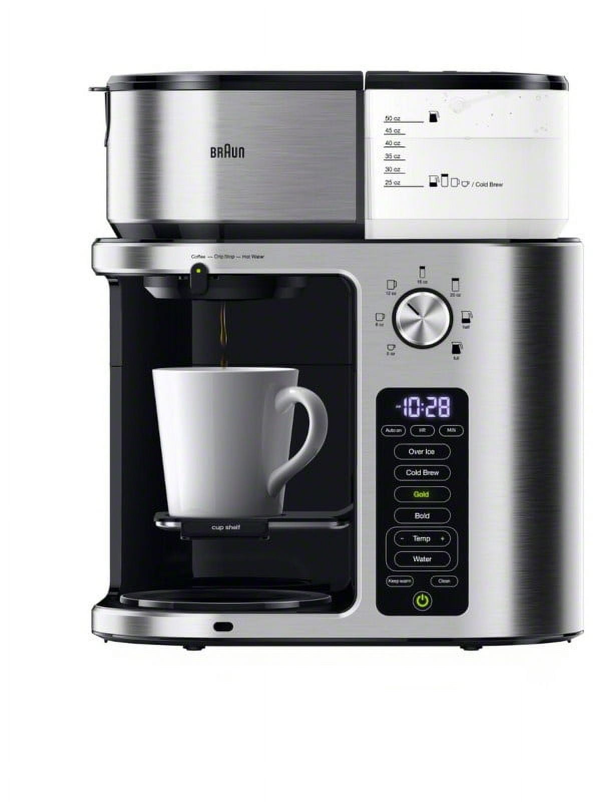 Braun MultiServe Plus 10- Cup Pod Free Drip Coffee Maker, 7 Brew Sizes / Hot & Cold Brew & Hot Water for Tea, Stainless steel KF9370SI