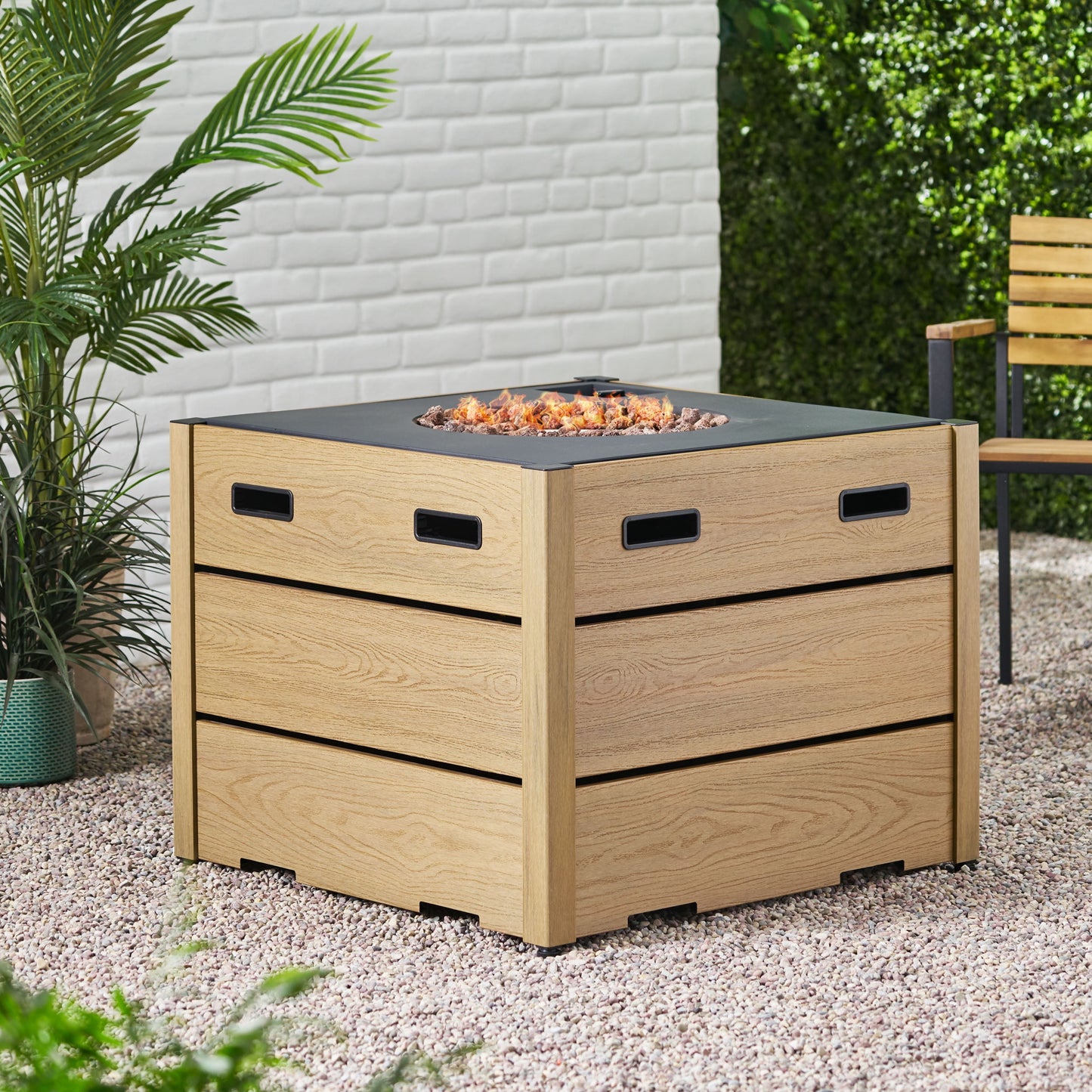 Camak Wood Resin Outdoor 31" Rectangular Fire Pit - 40,000 BTU, Gray