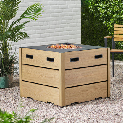 Camak Wood Resin Outdoor 31" Rectangular Fire Pit - 40,000 BTU, Gray
