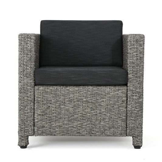 Cascada Outdoor Wicker Club Chair with Cushions, Mixed Black, Dark Grey