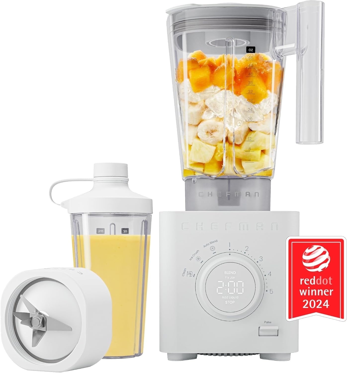 Chefman Obliterator 1380W Professional Blender w/ Auto Blend and 20oz Travel Jar – White