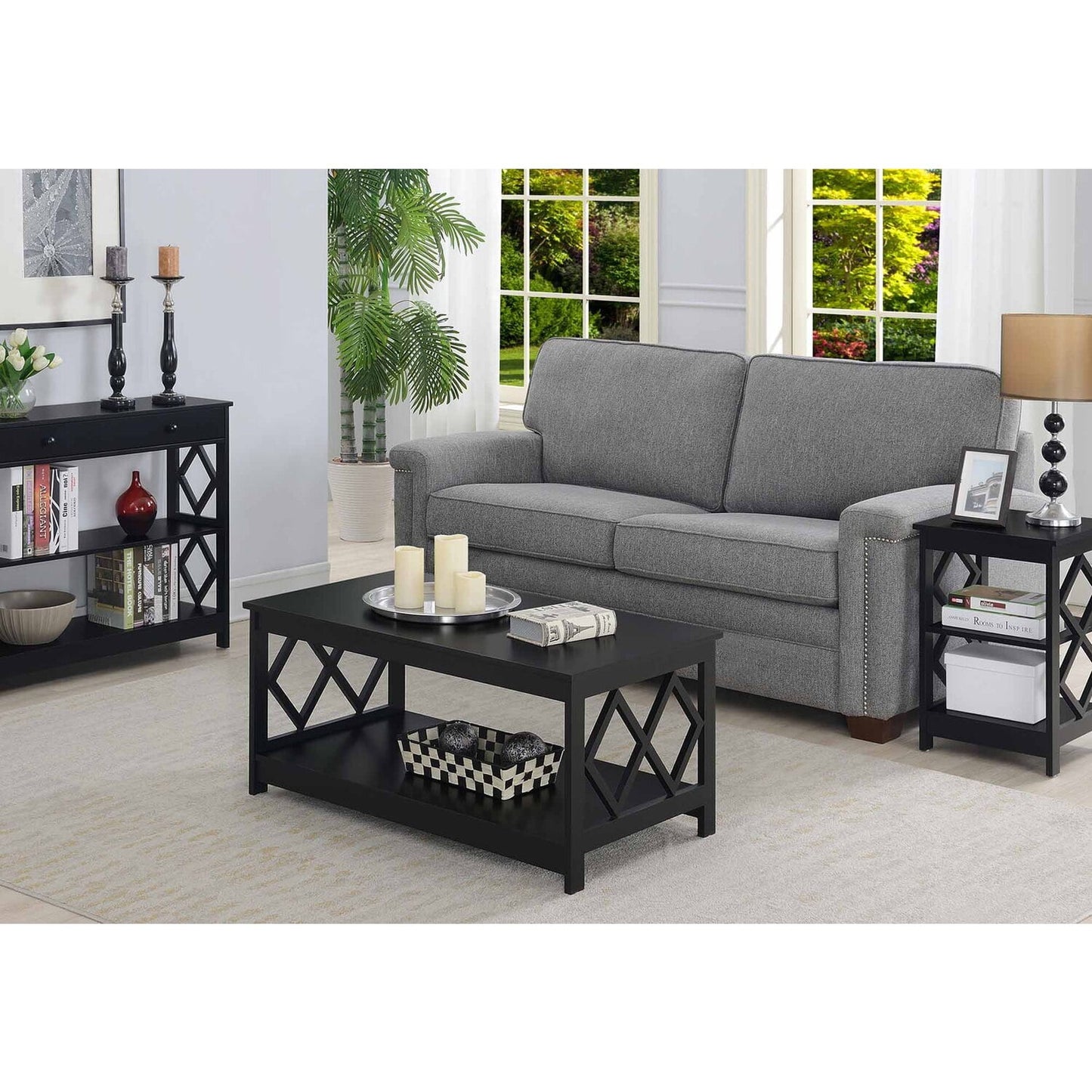 Convenience Concepts Diamond Wood Coffee Table in Black Wood Finish