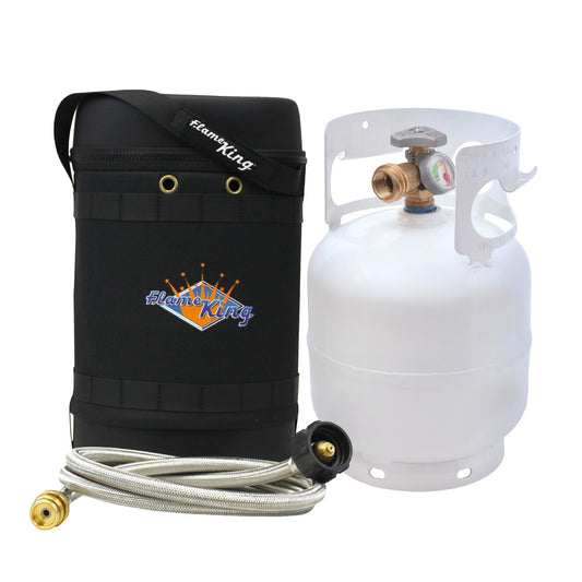 Flame King Gas Hauler Pro Kit - Insulated Protective Carry Case, 5lb Propane Tank with Built-in Gauge and 5-ft Adapter Hose for Camping and Outdoor Adventures