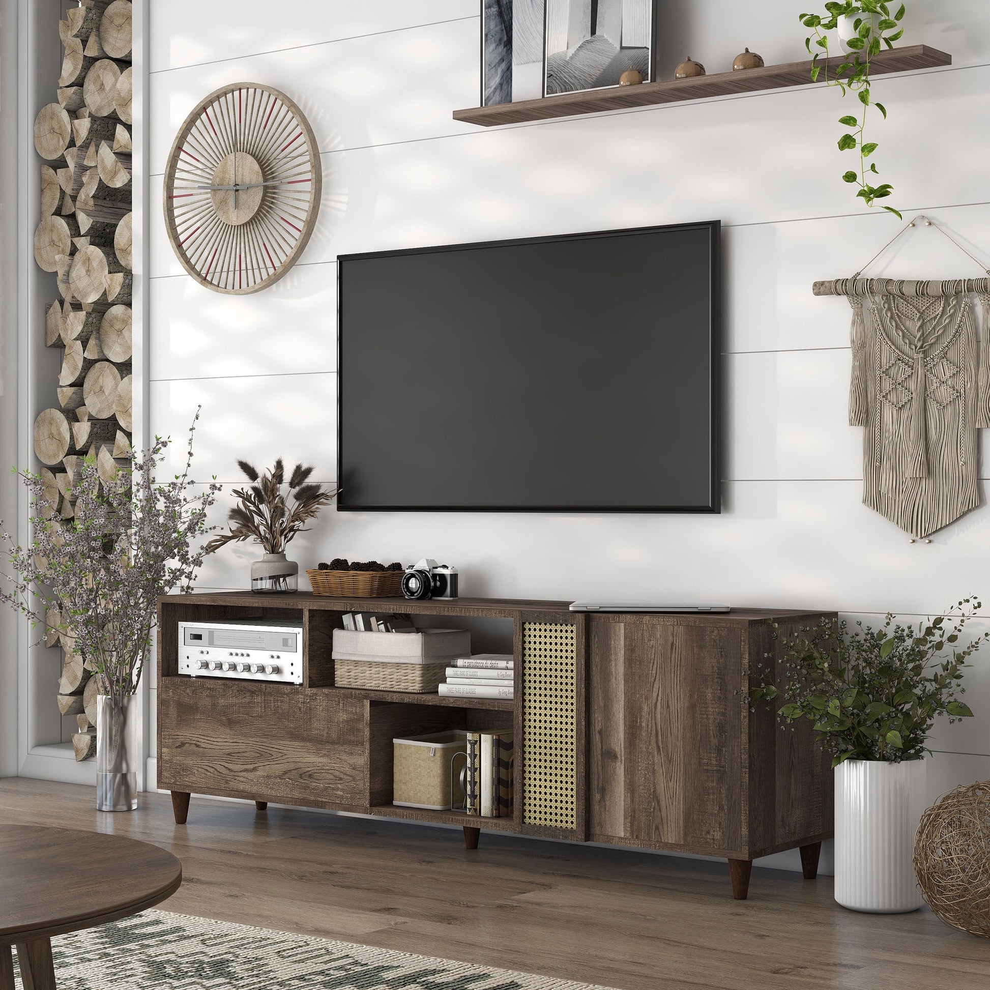 Furniture of America Burd TV Stand for TVs up to 78", Reclaimed Oak