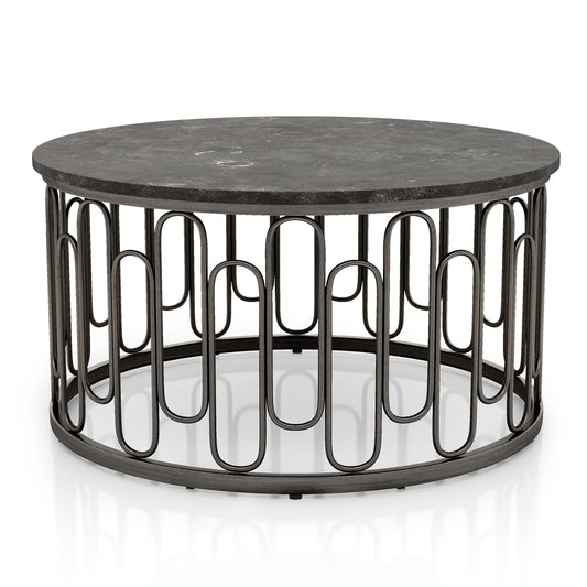 Furniture of America Saz Metal Stone Top Coffee Table, Black