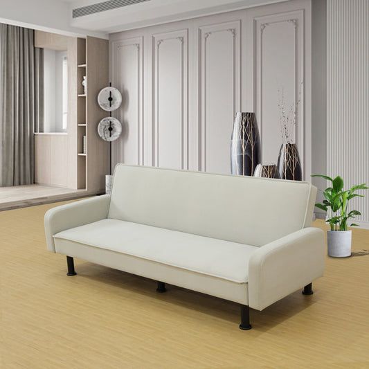Futon Sofa Bed, Velvet Comfy Futon Couch Bed Convertible Sleeper Sofa with Adjustable Backrest, Off White