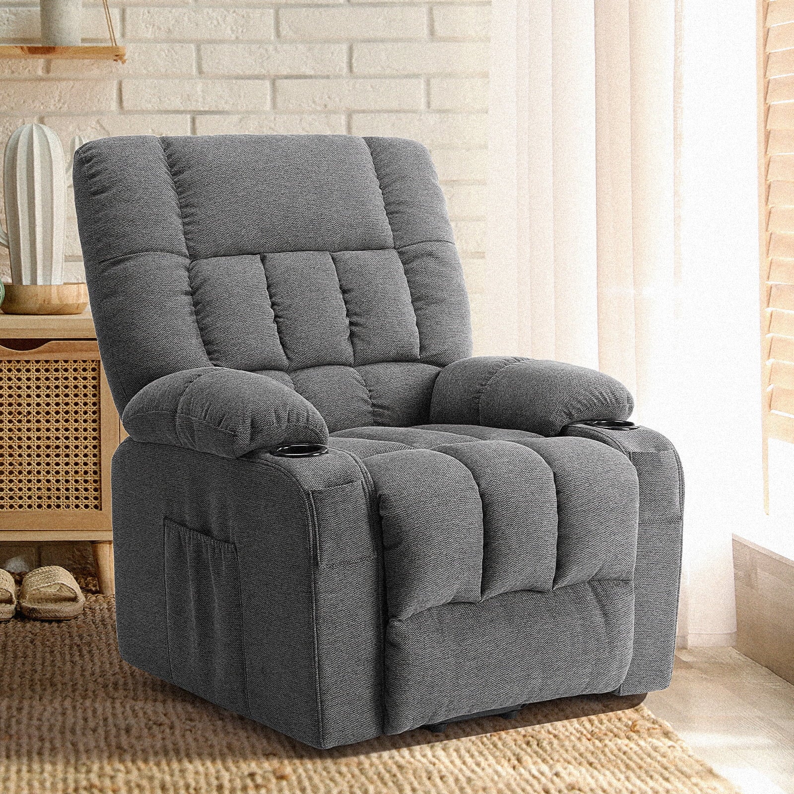 CONCETTA Elderly Recliner with Massage and Heating, Home Theater Recliner Chair with Lumbar Support and Remote Control, For Home Office Living Room, Gray