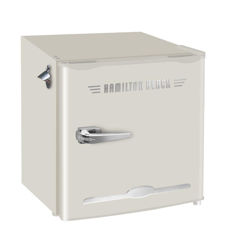 Hamilton Beach 1.6 Cu. Ft. Retro Refrigerator With Built-In Side Bottle Opener, 2 Liter Door Basket, Cream, HBF1600