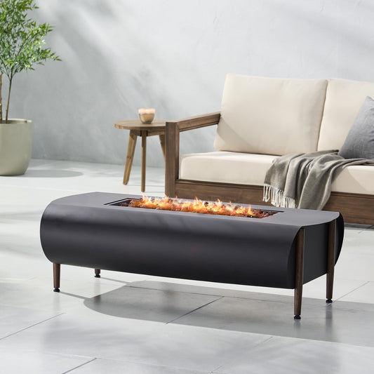 Jesse Resin Outdoor 50,000 BTU Rectangular Fire Pit (No Tank Holder), Dark Gray and Wood Pattern