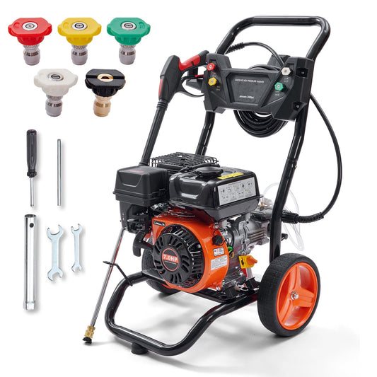 KFFKFF 3400 PSI 2.6 GPM Gas Pressure Washer w/26 ft High Pressure Hose 5 Nozzles Gas Powered Washer