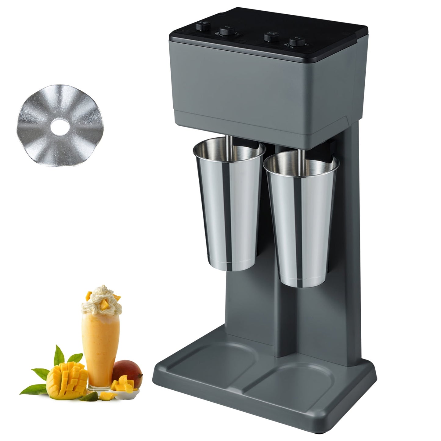 KFFKFF Dual Milkshake Mixer, 375W Electric Beverage Blender, 2-Head Drink Mixing Machine, 3-Speed Options, Includes Two 820ml Stainless Steel Cups, Suitable for Both Commercial and Household Use