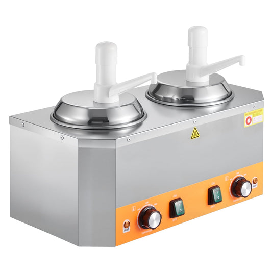 KFFKFF Commercial Electric Sauce Warmer, Hot Fudge Warmer,Cheese Dispenser 2.4L*2，86-230℉ Temp Adjustable，Plastic Double Pumps Dispenser