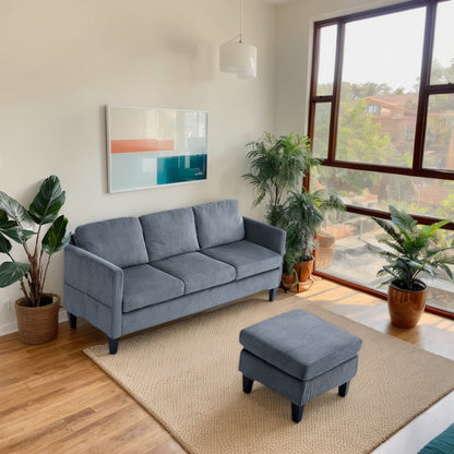 L-Shaped Sectional Sofa,67" Corduroy 3-Seat Small Sofa Couch with Ottoman for Small Living Room,Living Rooms,Apartments,White