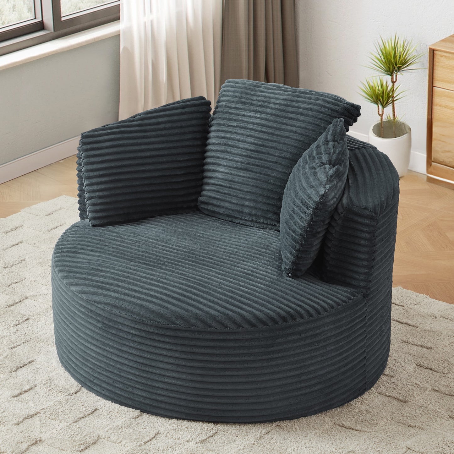 MAYEERTY Compressible Corduroy Round Lounge Sofa, Modern Couch with Spring Cushion for Apartment, 49*45*35"Dark Grey