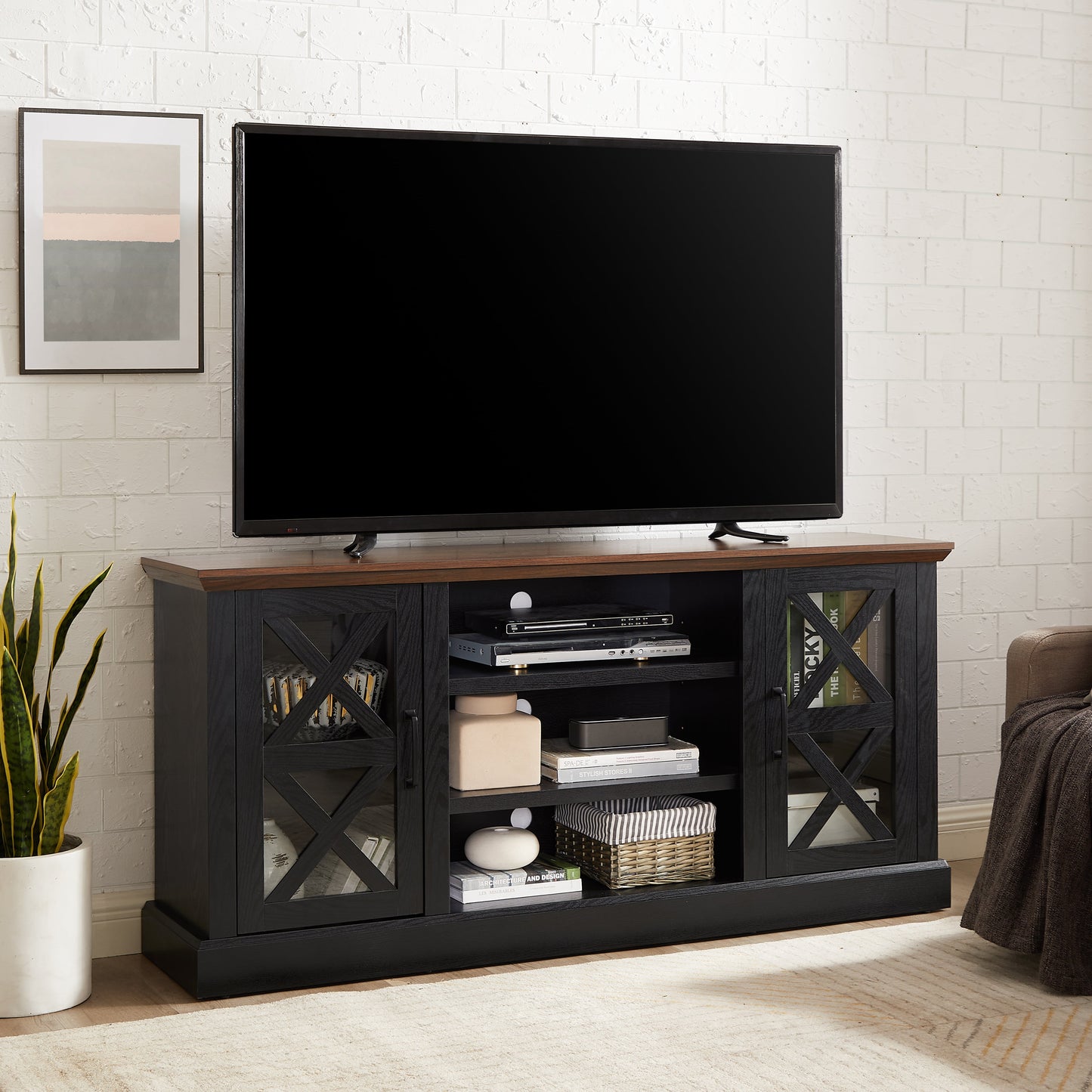 Mainstays Farmhouse TV Stand for TVs up to 70", off-White/Walnut