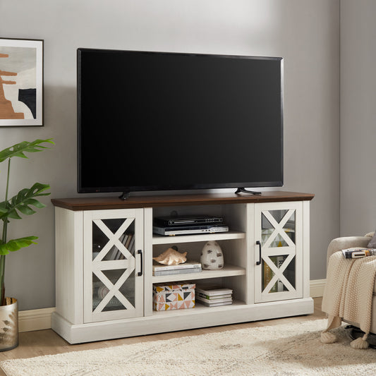 Mainstays Farmhouse TV Stand for TVs up to 70", off-White/Walnut