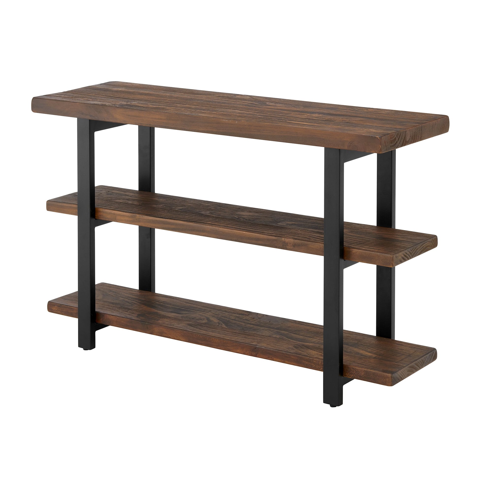 Alaterre Furniture Pomona 48" Solid Pine Wood Media Console Table with 2 Open Shelves and Metal Legs, 3-Tier Storage Display and Rustic Industrial Accent Furniture, Natural