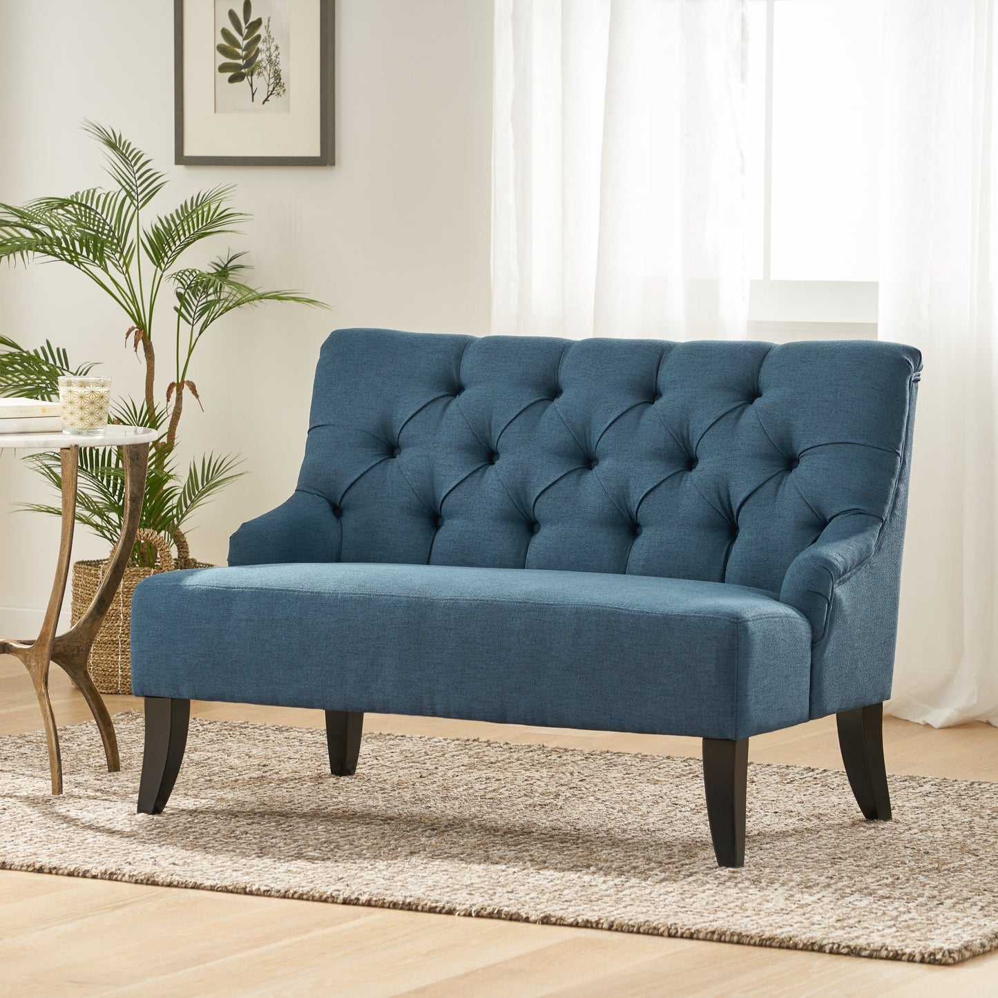 Noble House Nicki Modern Contemporary Fabric Loveseat, Dark Blue