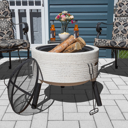 Pure Garden 21” Round Outdoor Fire Pit - Wood Fire Pits for Outside Patio