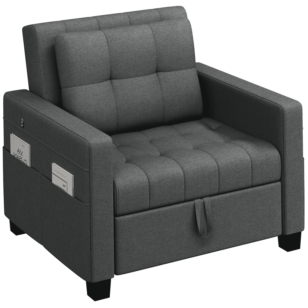 Renwick 3-in-1 Convertible Sleeper Sofa Bed with Adjustable Backrest & USB Ports, Dark Gray
