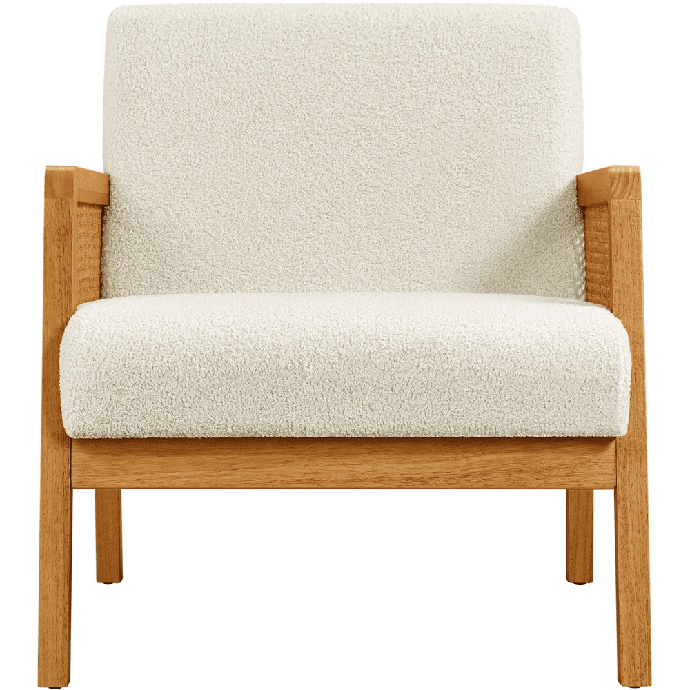 Renwick Fabric Upholstered Accent Chair with Rattan Sides for Living Rooms,Beige