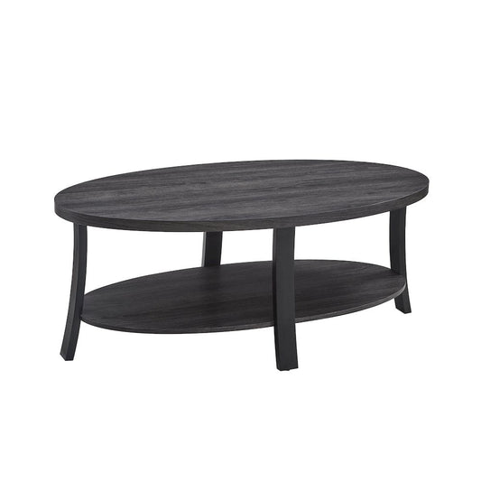 Roundhill Furniture Anze Contemporary Oval Wood Shelf Coffee Table in Charcoal Finish