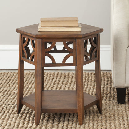 SAFAVIEH Connor Geometric Hexagon End Table w/ Shelf, Brown