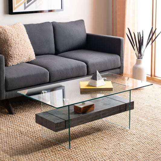 SAFAVIEH Kayley Retro 2 Tier Glass Coffee Table, Black Oak