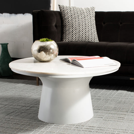 SAFAVIEH Mila Modern Round Pedestal Coffee Table, White Marble