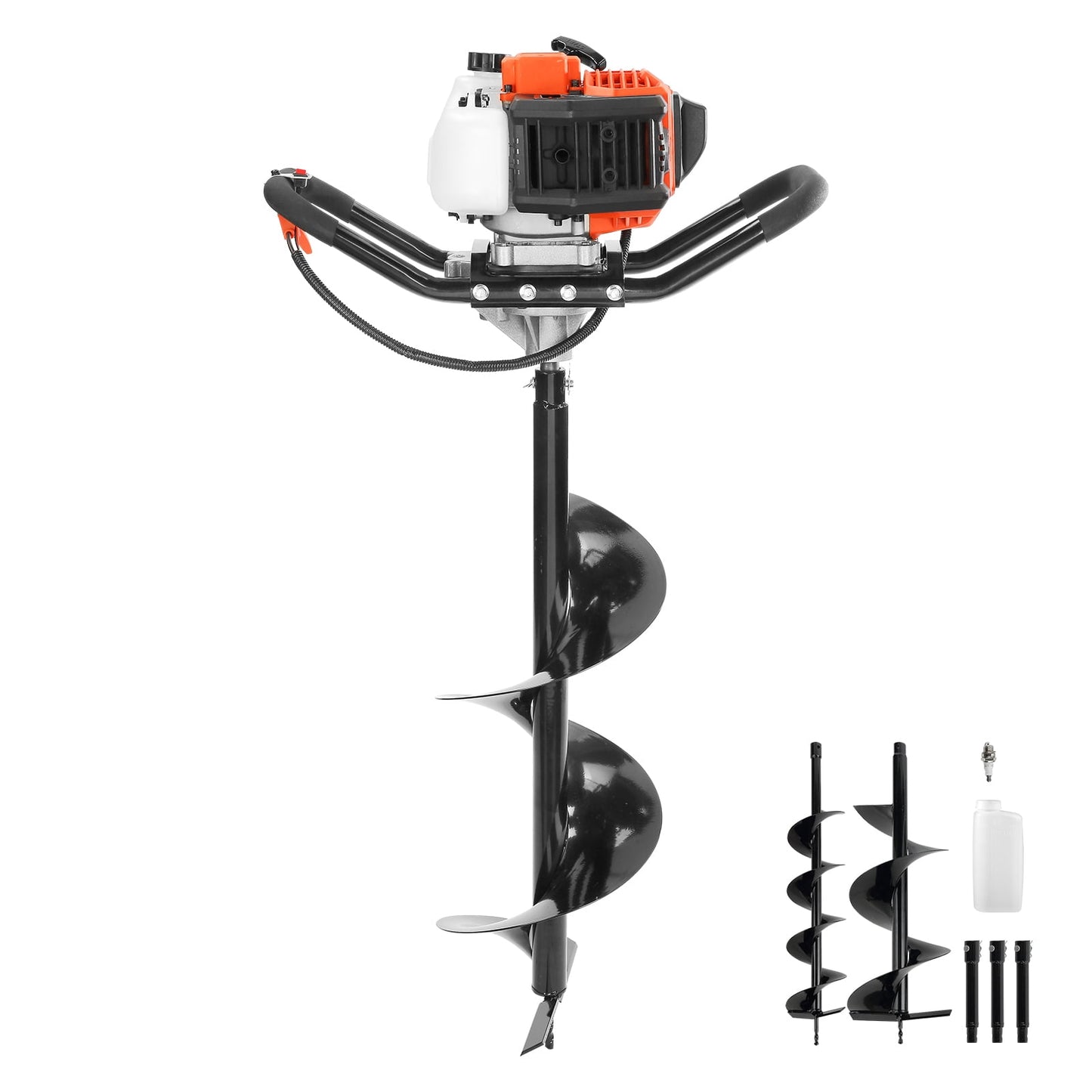 KFFKFF Post Hole Digger 52cc Gas Powered Earth Digger 2 Auger Drill Bit 6" & 10"