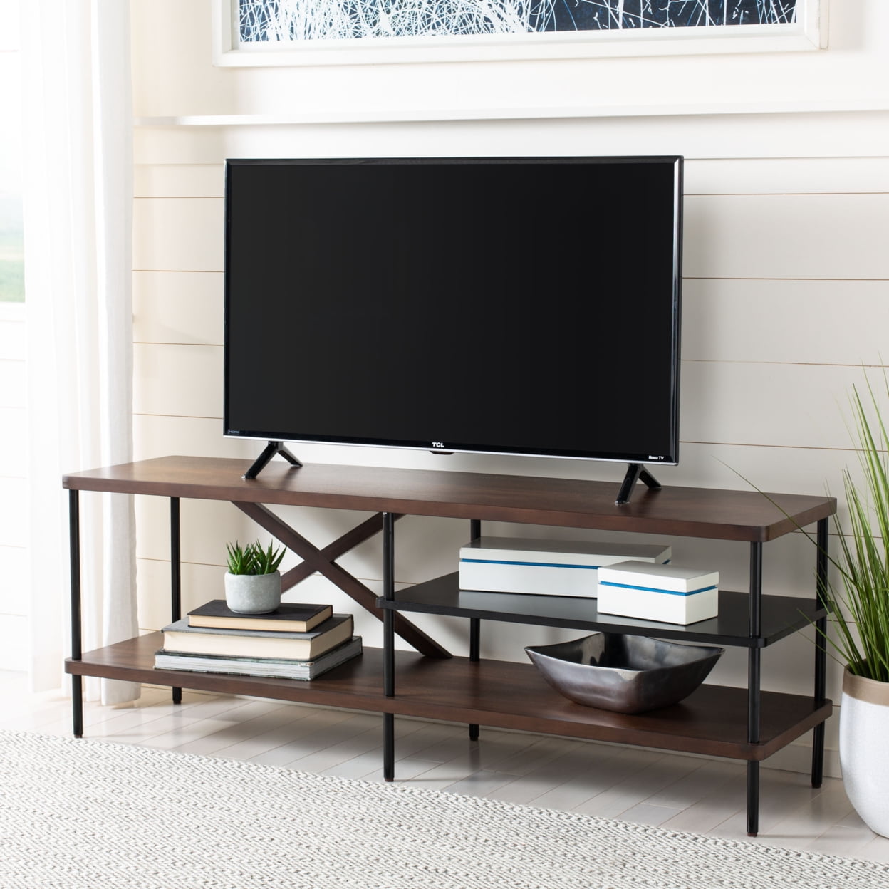 Safavieh Bruno Modern Industrial Storage TV Stand, Walnut/Black