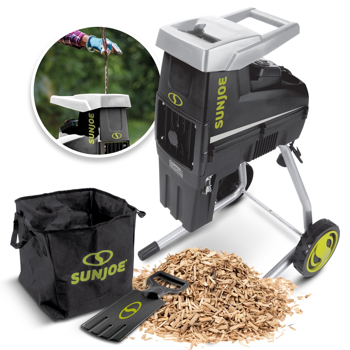 Sun Joe Silent Wood Chipper Shredder, 15 Amp Machine with 1.7" Cutting Diameter, CJ603E
