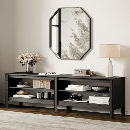 TV Stand for 65 Inch TV Entertainment Center Wood Television Table with 4 Open Shelves for Living Room, Brown 60 inch