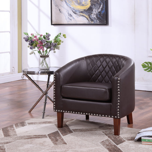 TrumanPick Barrel Faux Leather Accent Chair, Brown
