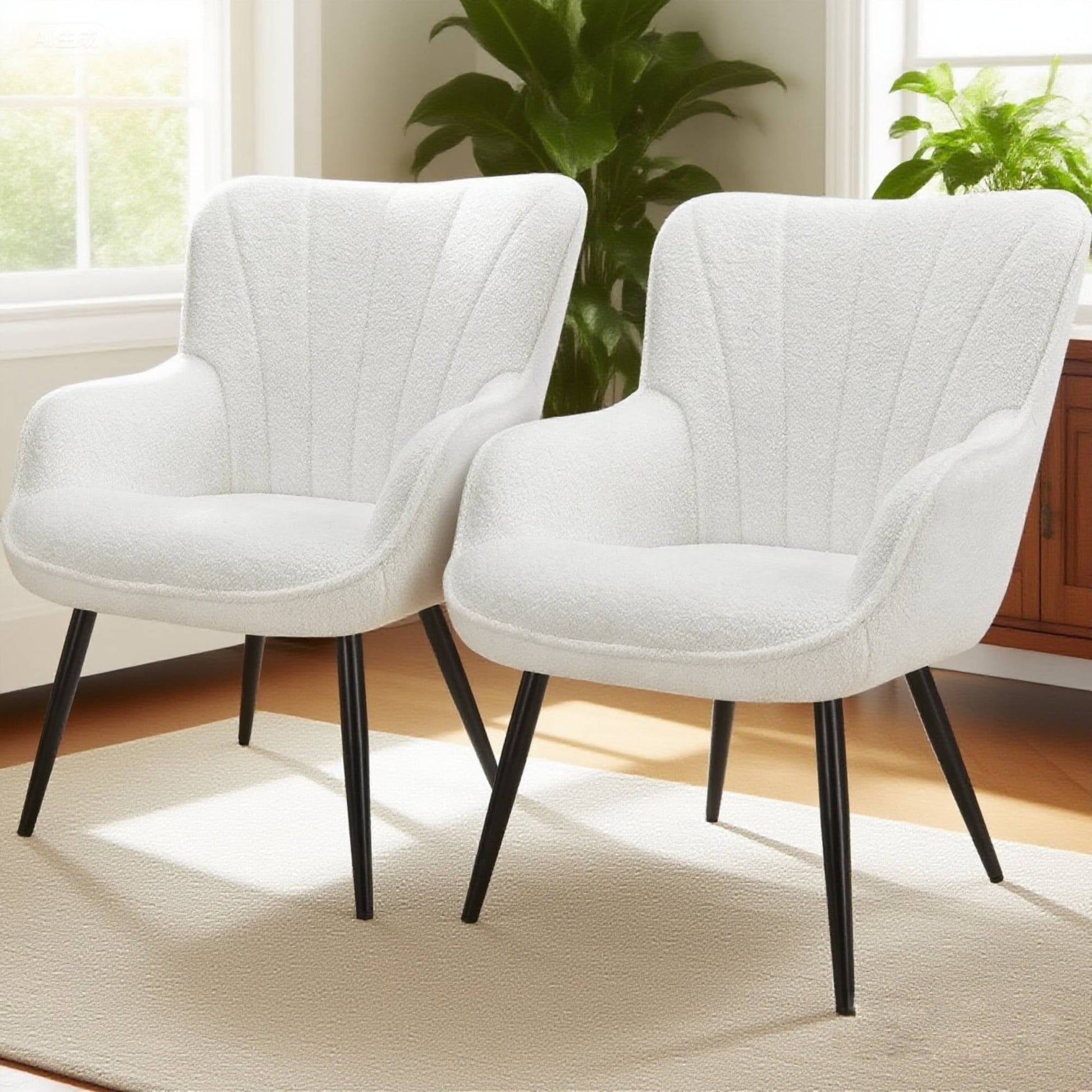 TrumanPick Teddy Accent Chair,Modern Set of 2 boucle Arm chair Wingback Vanity Chair for Living Room, White
