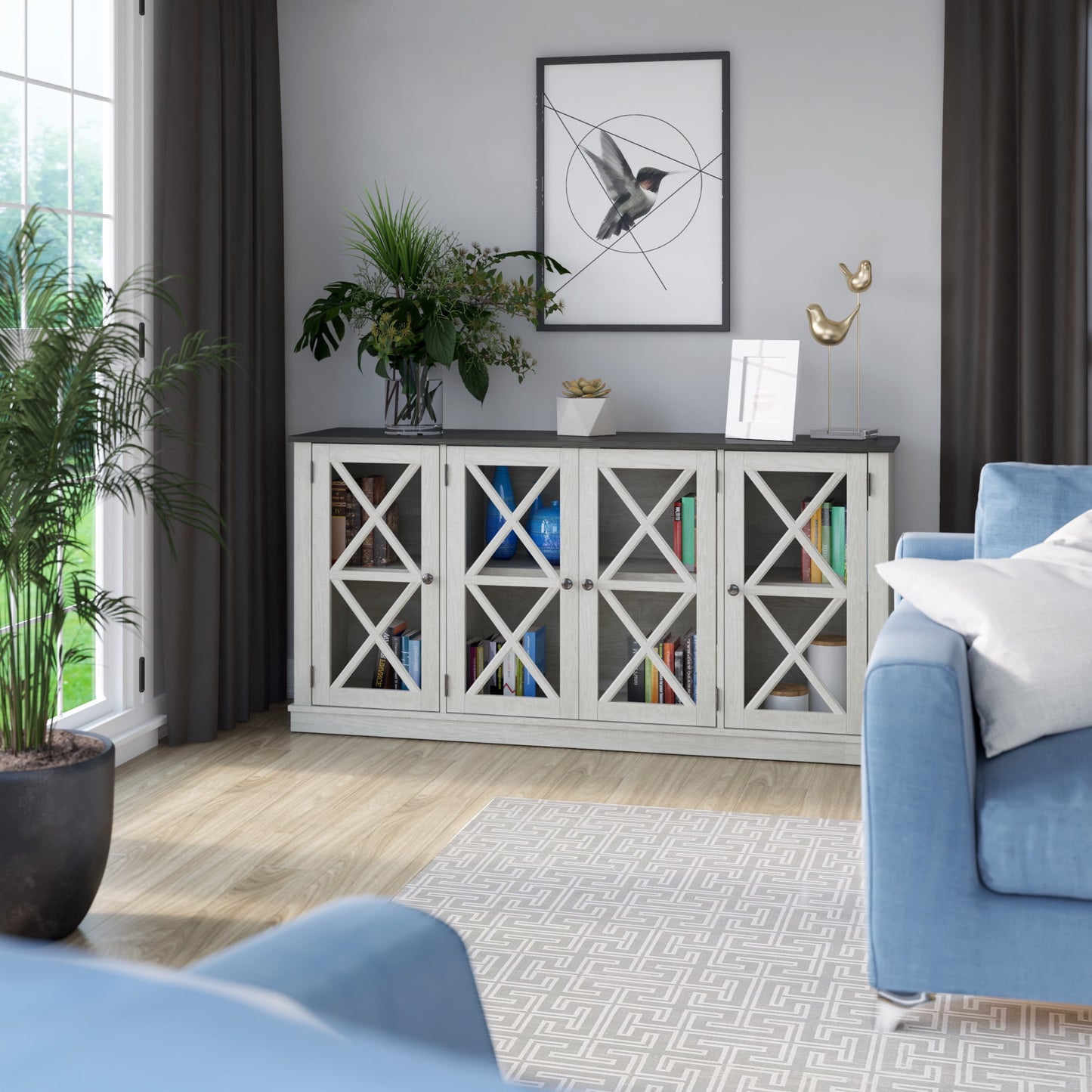 Twinstar Farmhouse TV Stand for TVs up to 70"/Sideboard, Fairfax Oak