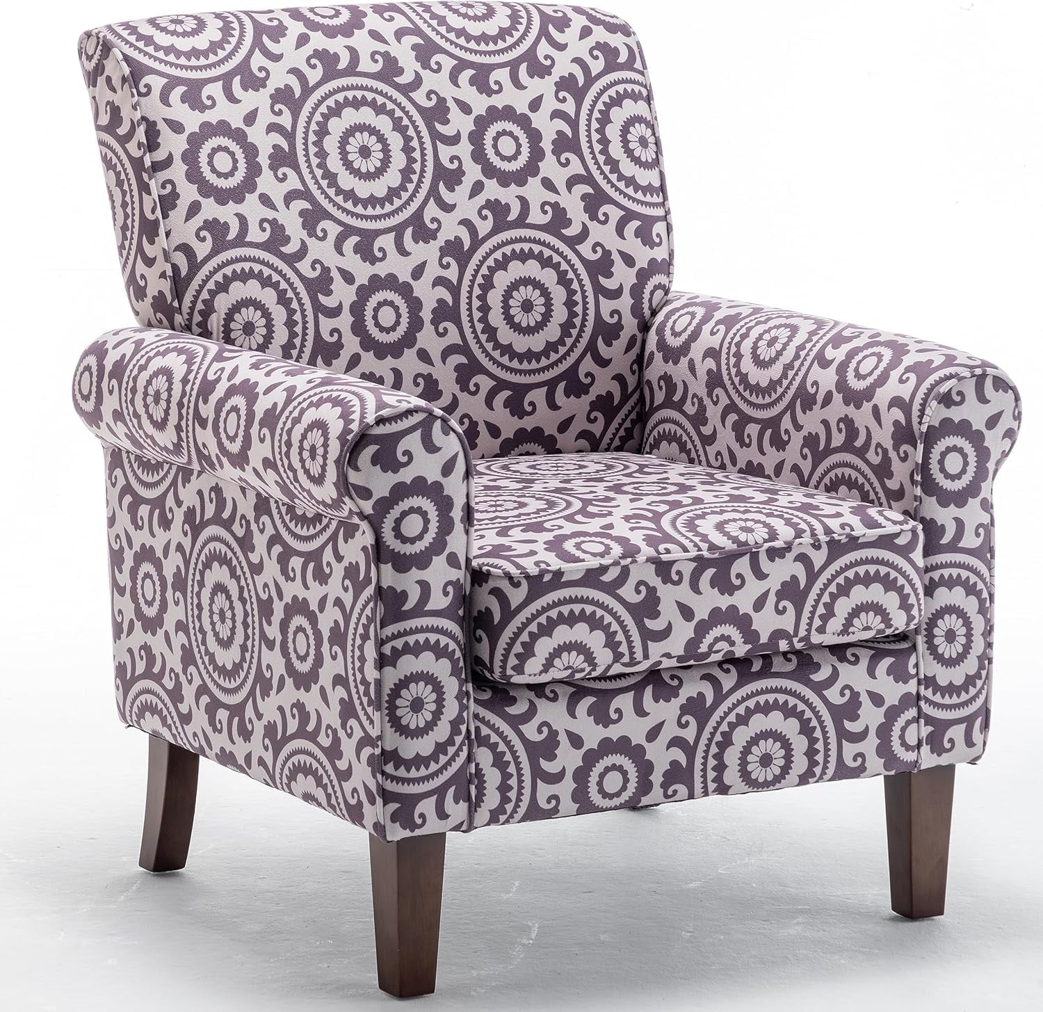 US Pride Furniture Classic Accent Armchair with Birch Wood Frame and Comfortable Rolled Armrests Arm Chairs for Living Room Bedroom and Office Décor 02 Printed Fabric