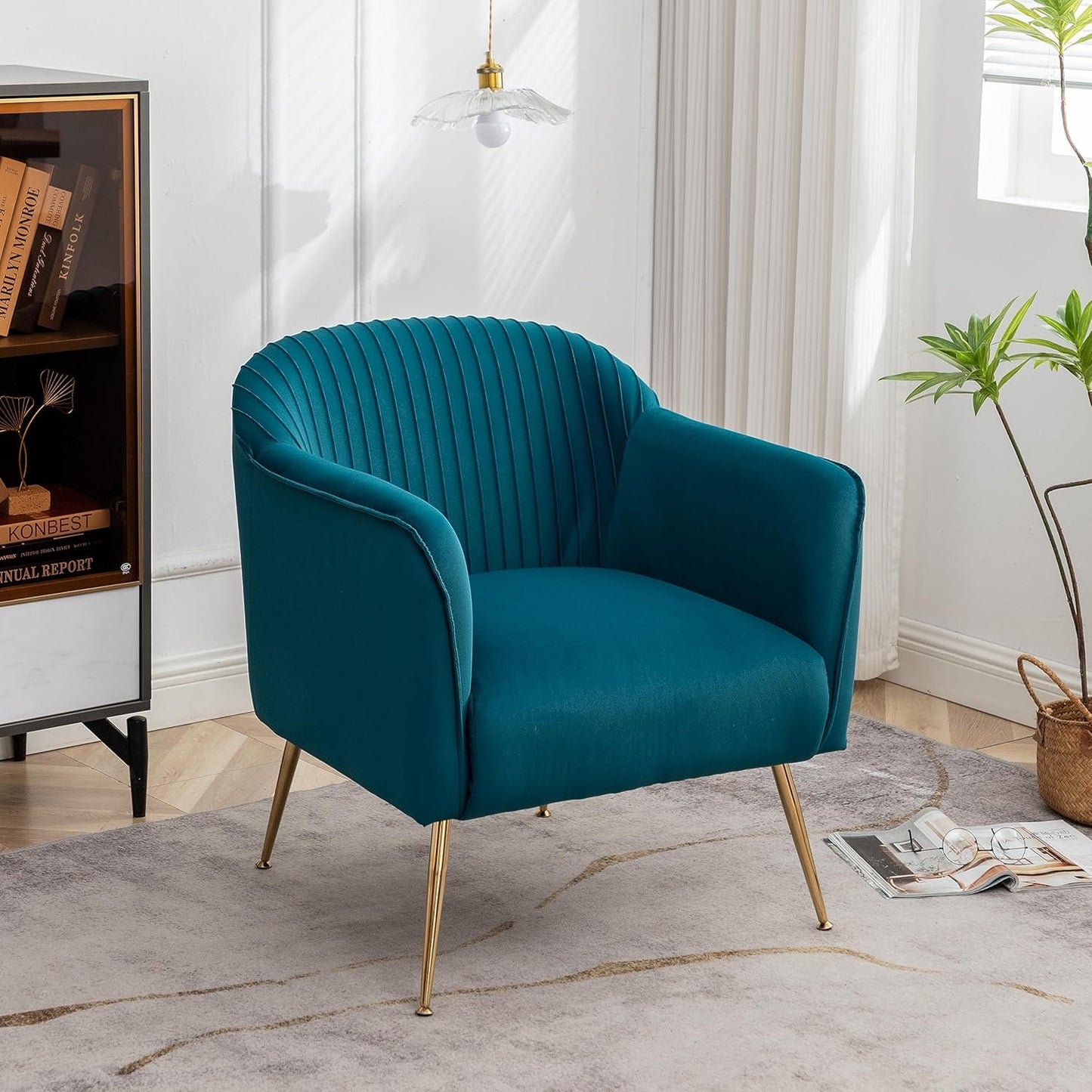 US Pride Furniture Contemporary 28'' Wide Velvet Accent Chairs for Living Room Bedroom and Entryway Modern Armchair with Sleek Metal Legs, Greenish Blue