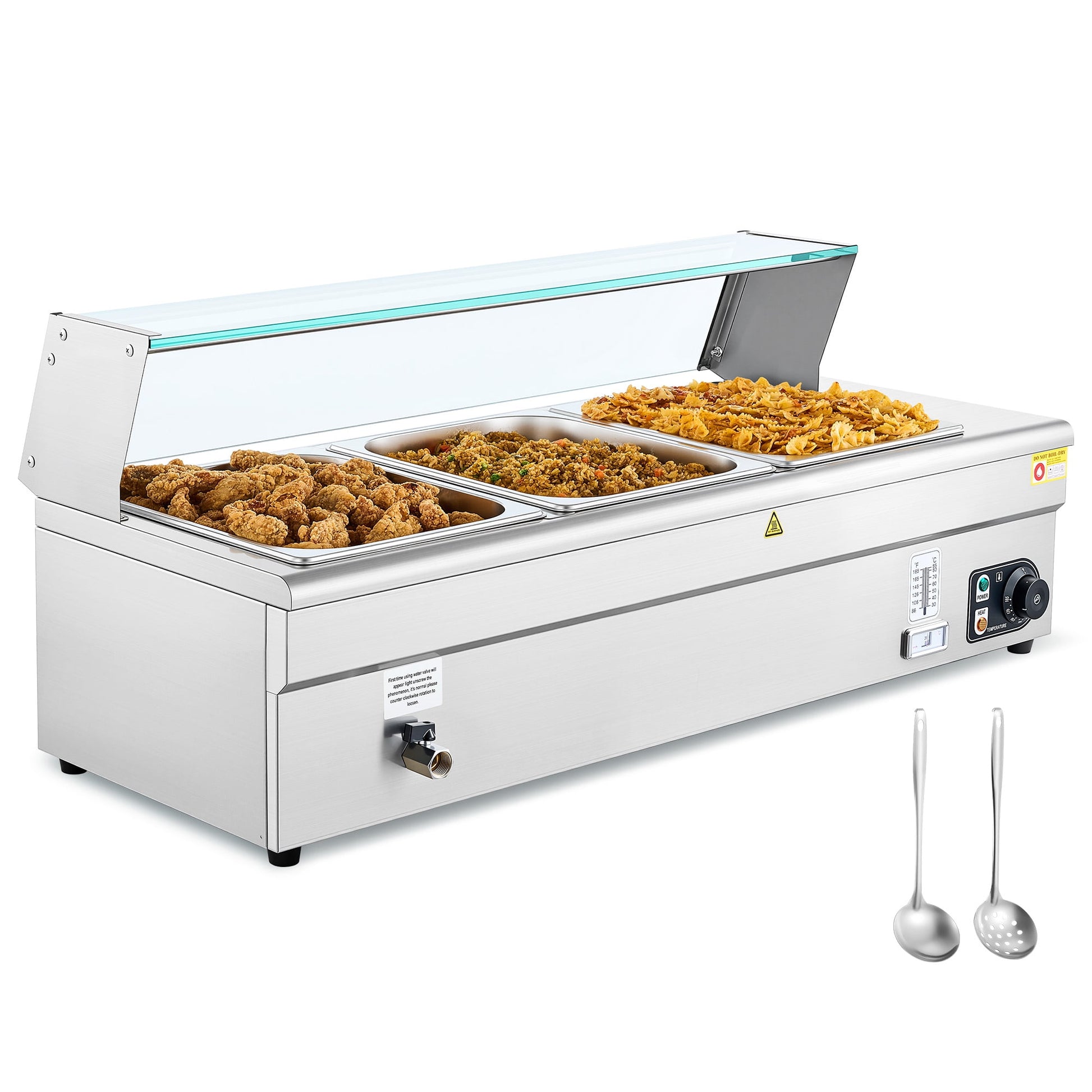 WILPREP Commercial Food Warmer with 3 1/2 Pans & Lids Sneeze Guards Drain Valve
