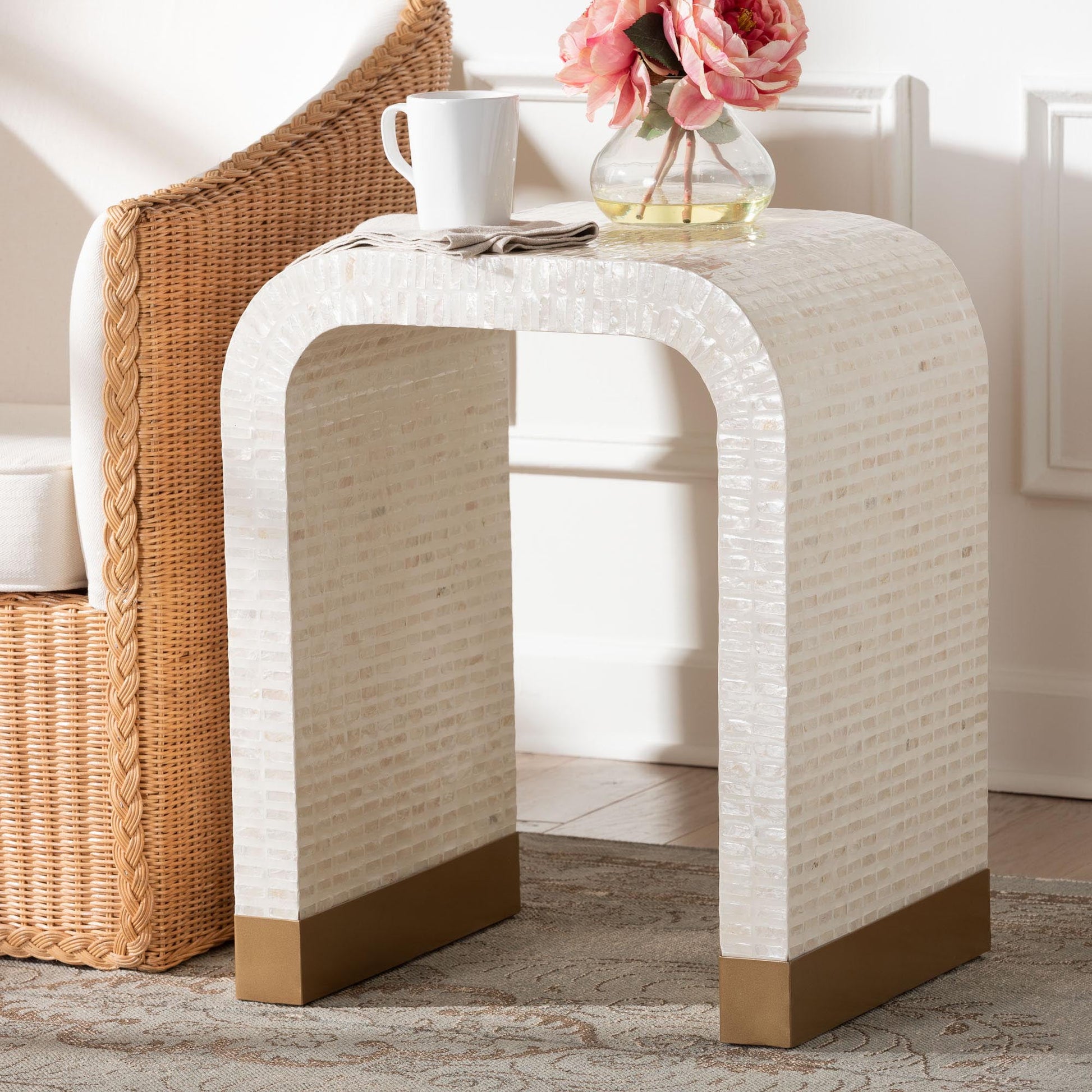 bali & pari Carlyn Coastal End Table, Beige