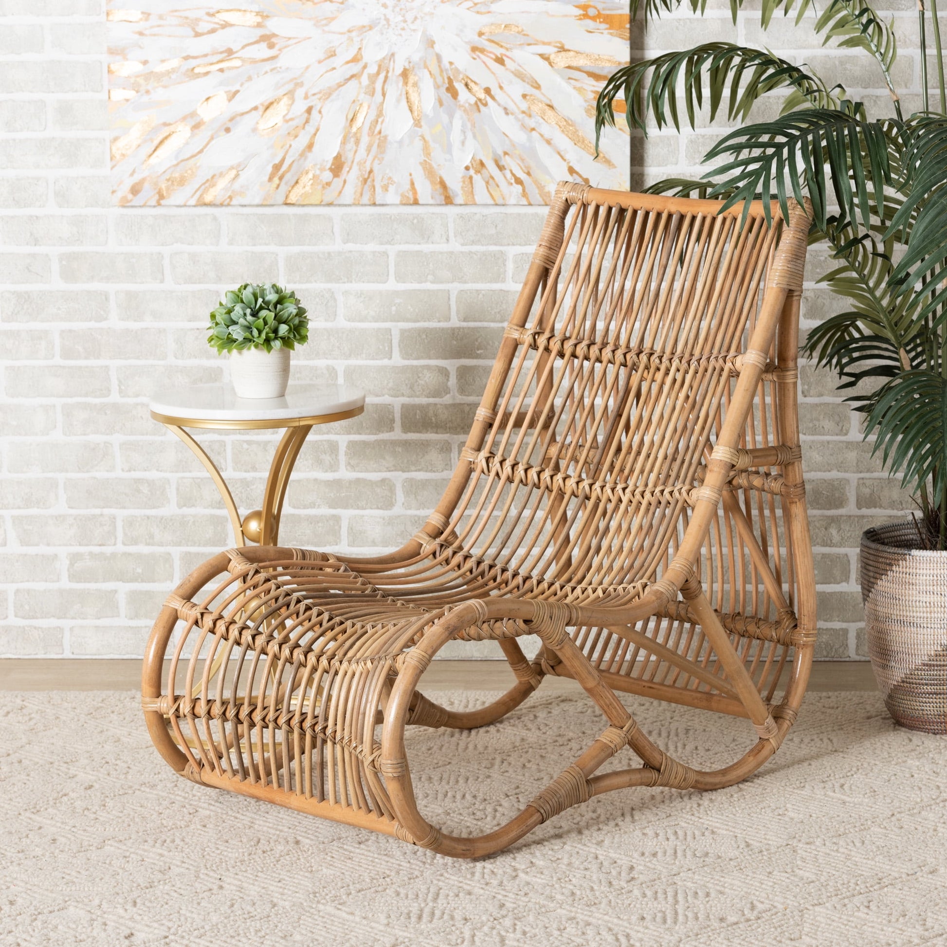 bali & pari Genera Rattan BOHO Lounge Chair, Natural Brown