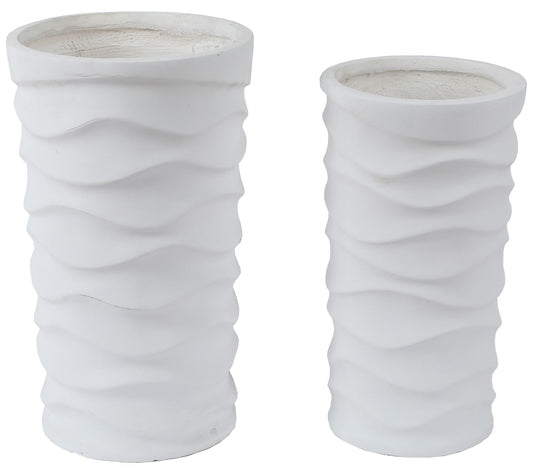 LuxenHome 2-Piece White Tall Wavy MgO Planters