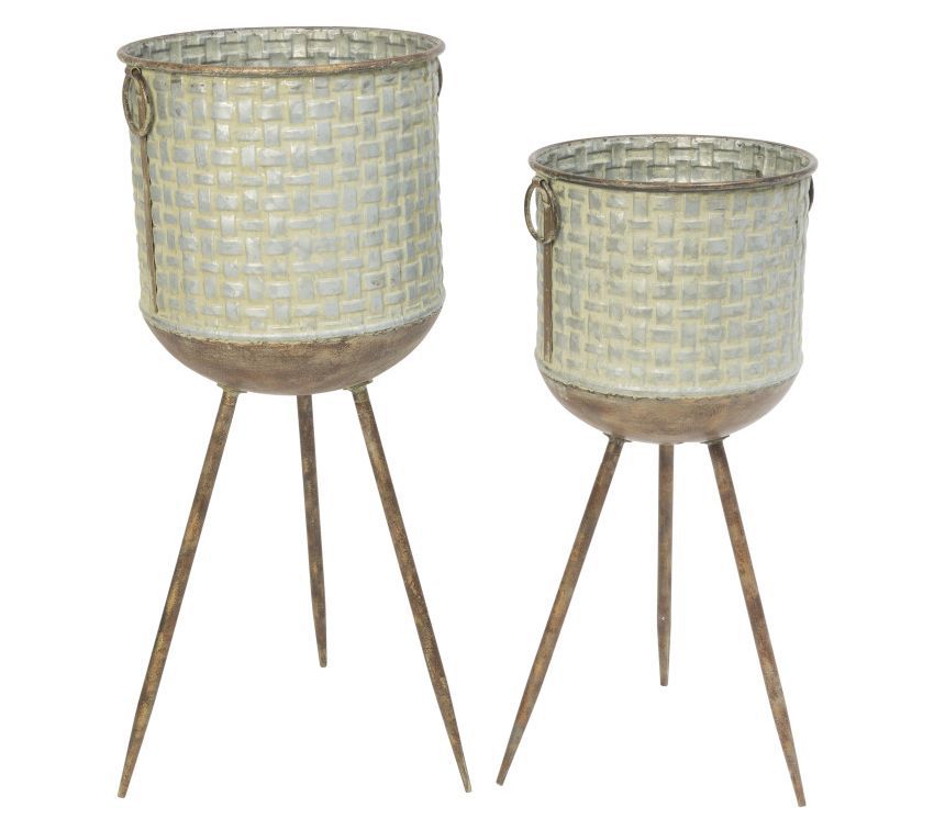 Set of 2 Round Galvanized Plant Holders by Gerson Co.