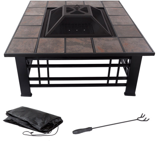 Pure Garden 32" Square Tile Fire Pit