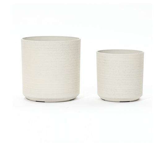 LuxenHome 2-Piece Round Plastic Planters Set, Cortina Cream