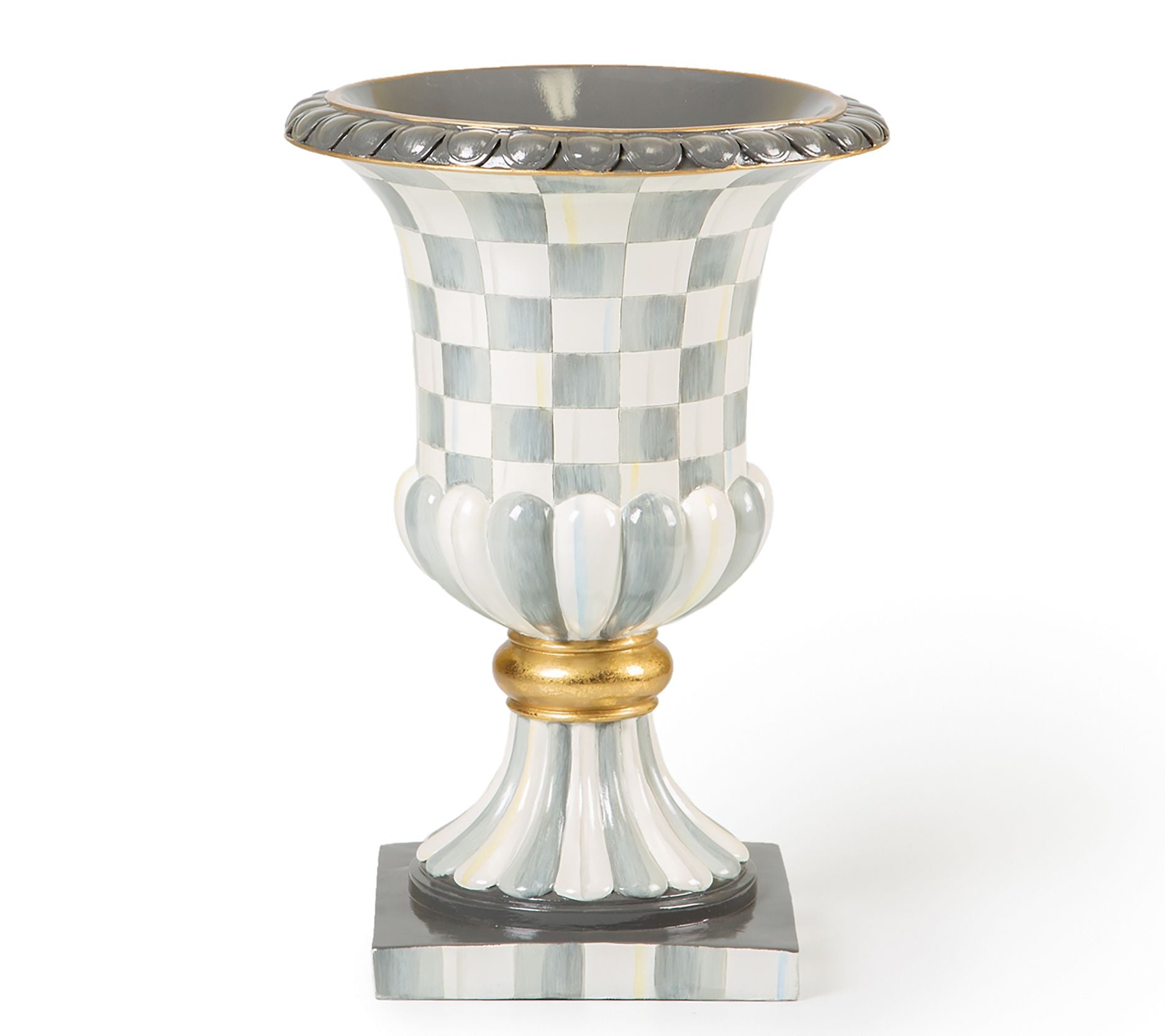MacKenzie-Childs Sterling Check Pedestal Tabletp Urn