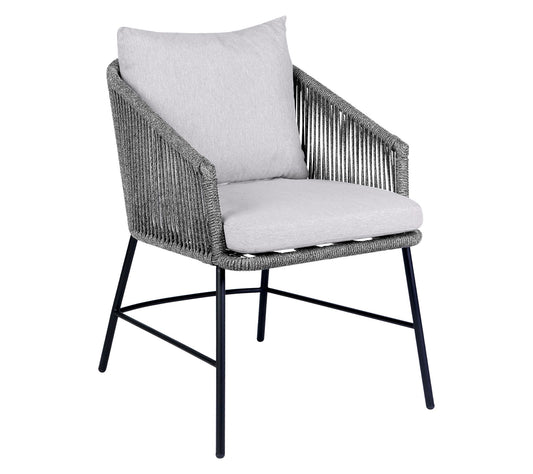Armen Living Ditas Outdoor Dining Chair in Metal and Gray Rope