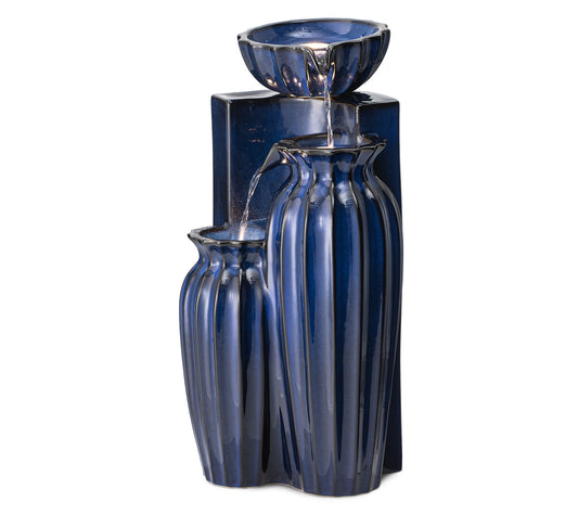 Glitzhome 3-Tiered Fluted LED Lighted Ceramic Outdoor Fountain