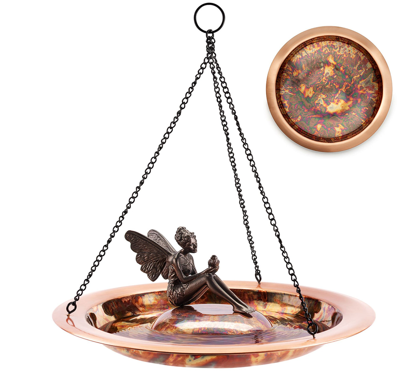 18" Hanging Fired Copper Birdbath w/ Fairy by Good Directions